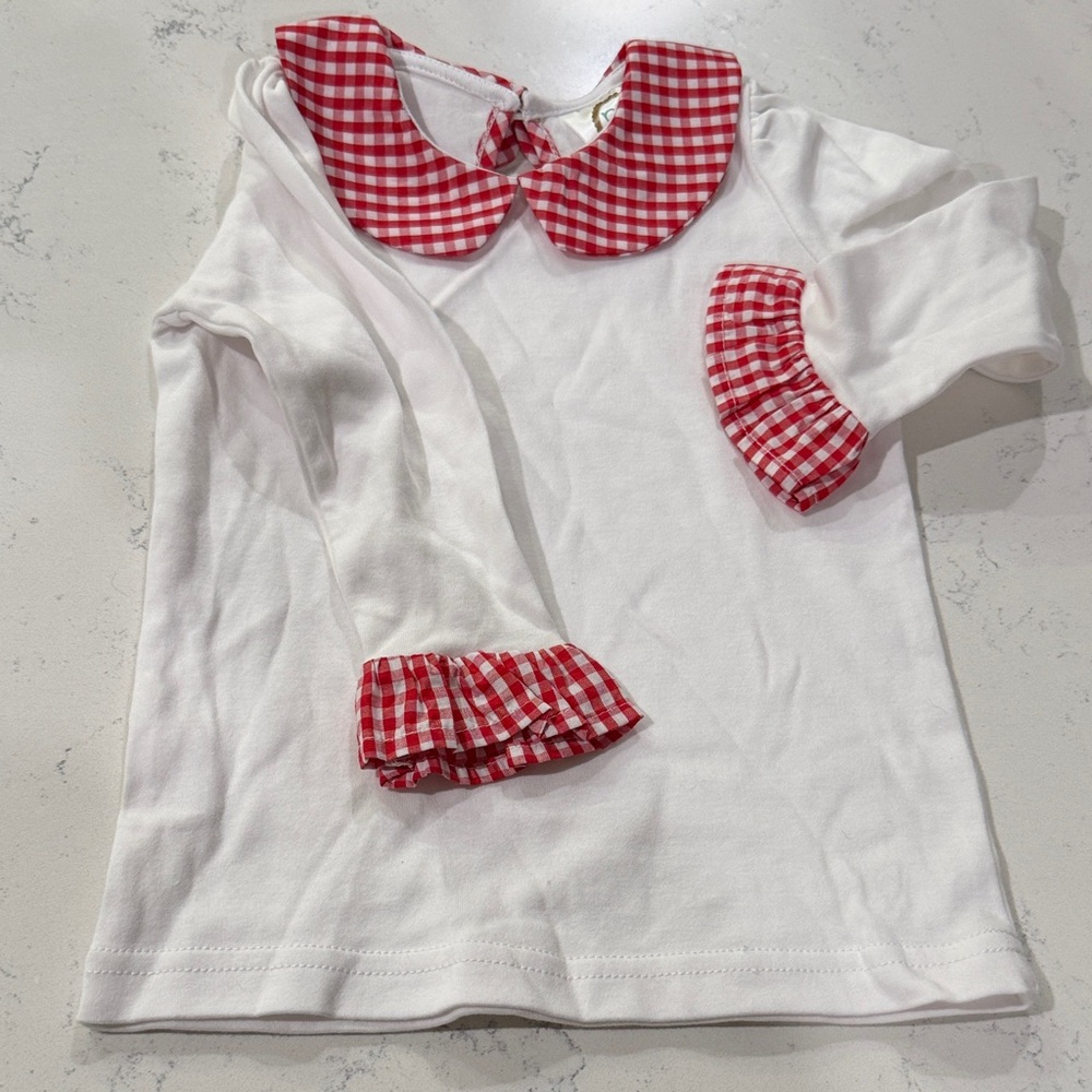 Kids Long Sleeve Shirt with Red Gingham Accents